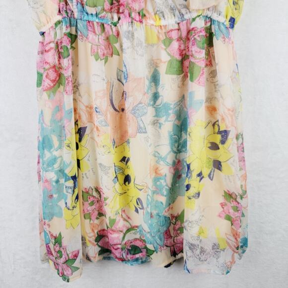Whimsical L Midi Sun Dress Fairycore Romantic Colorful Floral Ruffle Sleeveless - Picture 4 of 10